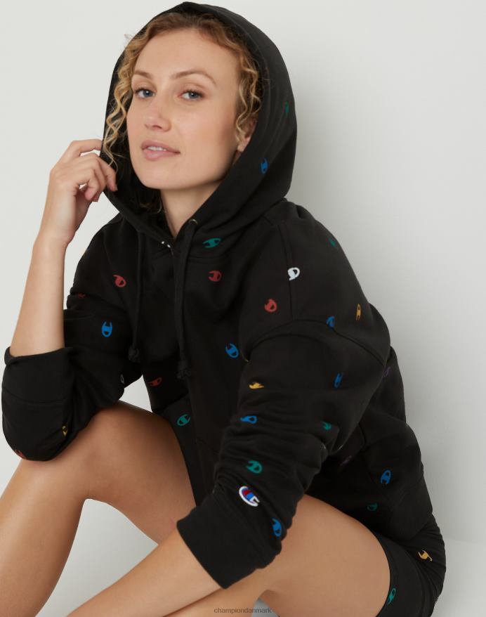 Champion powerblend fleece afslappet hættetrøje over hele print V6J661989 smidt c logo sort