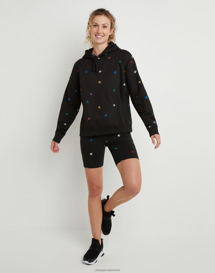Champion powerblend fleece afslappet hættetrøje over hele print V6J661989 smidt c logo sort
