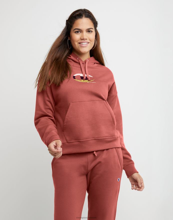 Champion powerblend fleece hættetrøje colorblock folie & high density c logo V6J661955 sandeltræ rød
