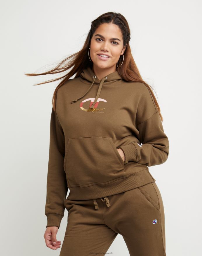Champion powerblend fleece hættetrøje colorblock folie & high density c logo V6J661956 midtvejs brun
