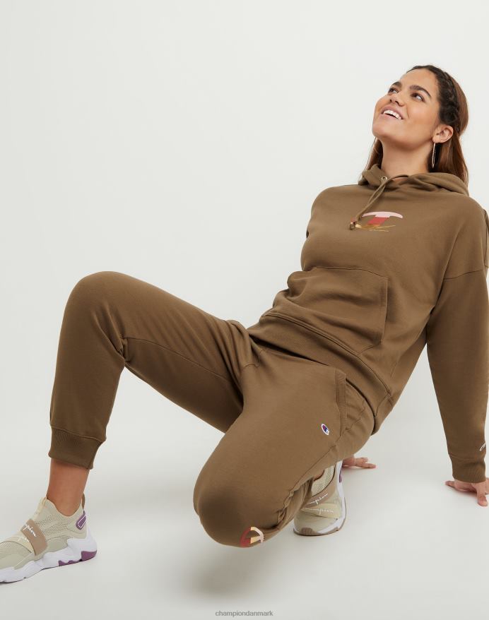 Champion powerblend fleece hættetrøje colorblock folie & high density c logo V6J661956 midtvejs brun