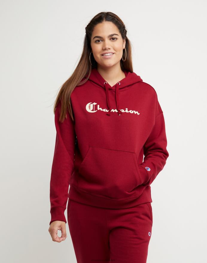 Champion powerblend fleece hættetrøje gammelt engelsk c plus script logo V6J661969 tartan rød