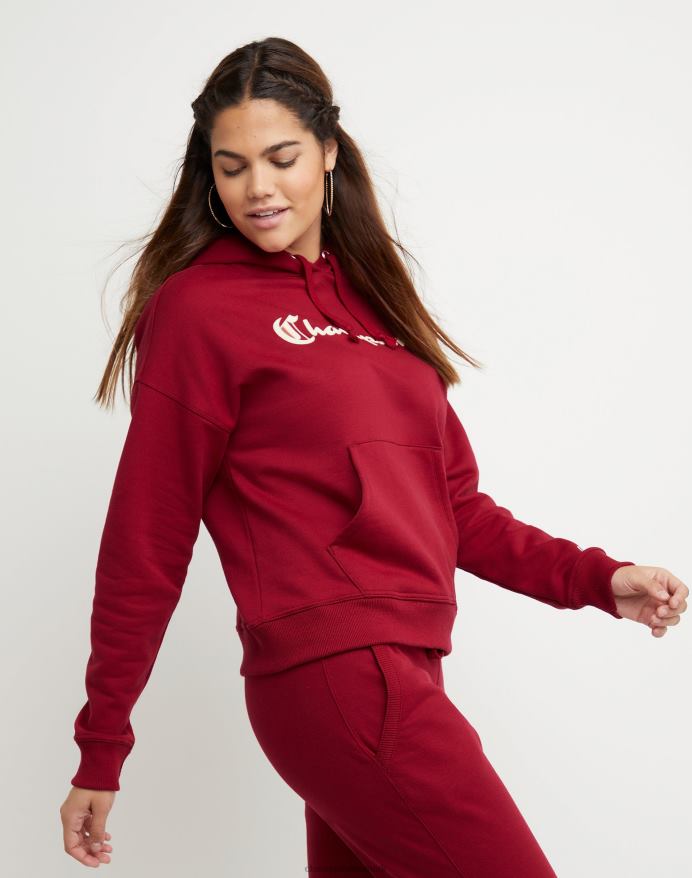 Champion powerblend fleece hættetrøje gammelt engelsk c plus script logo V6J661969 tartan rød