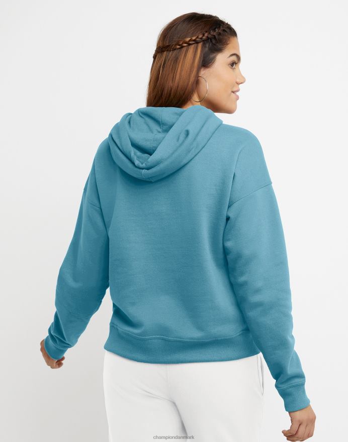 Champion powerblend fleece hættetrøje gammelt engelsk c plus script logo V6J661972 aqua tonic