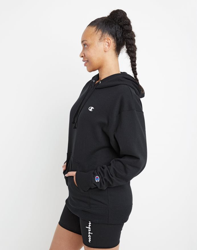Champion powerblend fleece oversized hættetrøje c-logo V6J662010 sort