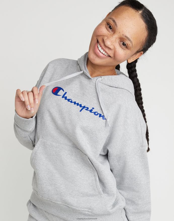 Champion powerblend hættetrøje script logo V6J661998 oxford grå