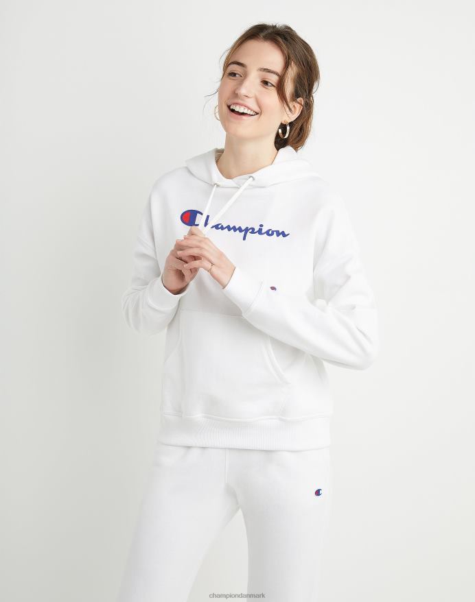Champion powerblend hættetrøje script logo V6J662004 hvid