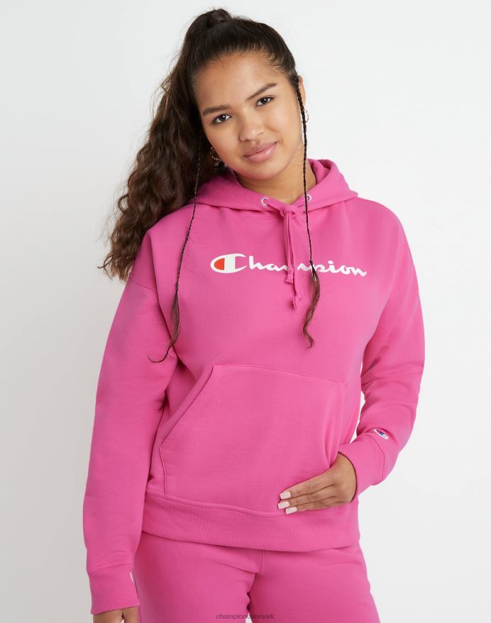Champion powerblend hættetrøje script logo V6J662007 wow pink