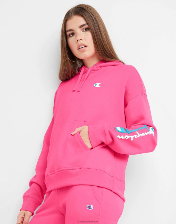 Champion powerblend hættetrøje spejlvendt script V6J661003 glad pink