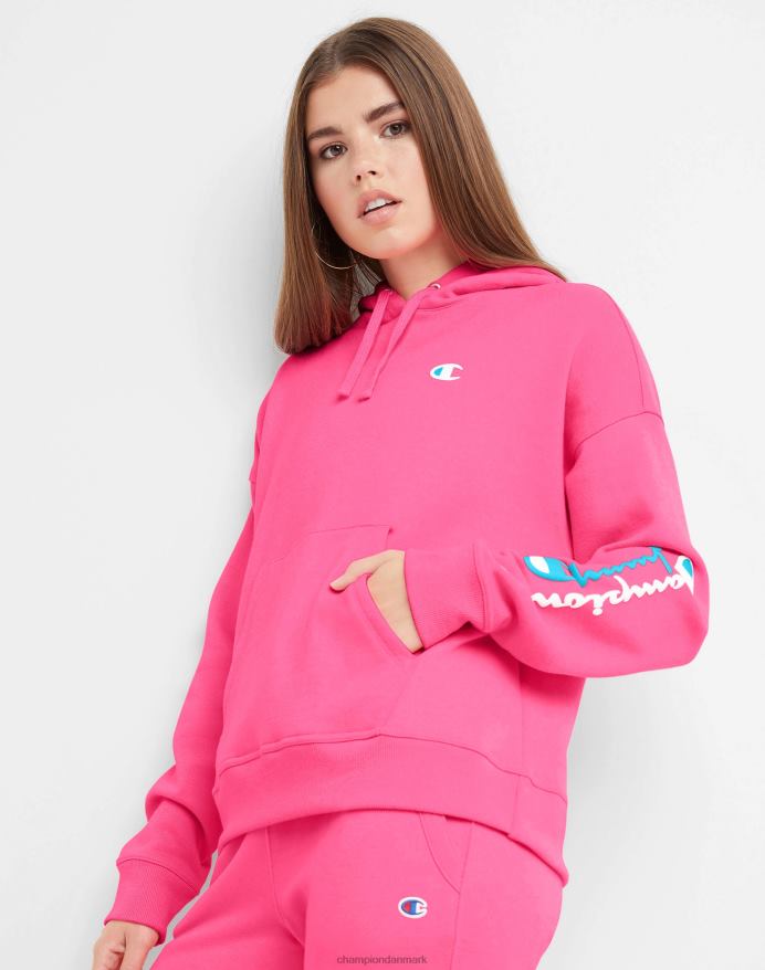 Champion powerblend hættetrøje spejlvendt script V6J661003 glad pink