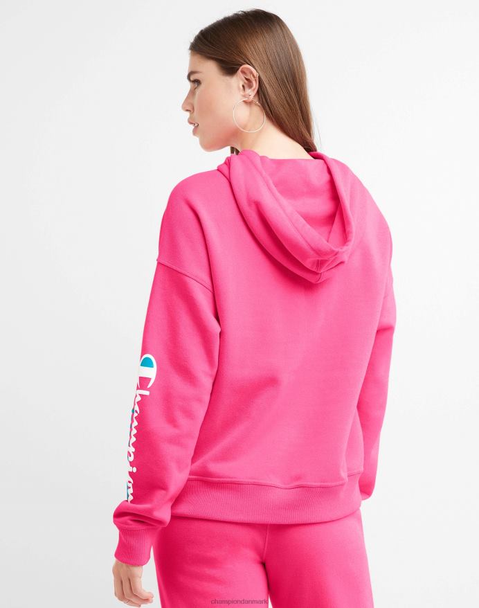 Champion powerblend hættetrøje spejlvendt script V6J661003 glad pink