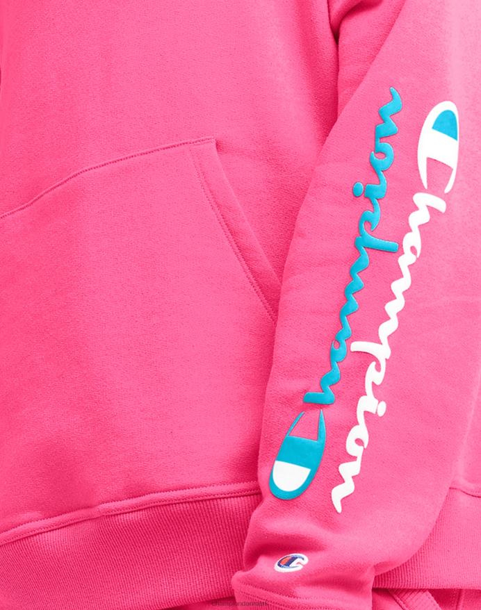Champion powerblend hættetrøje spejlvendt script V6J661003 glad pink