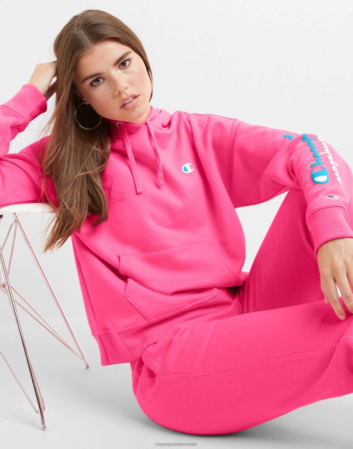 Champion powerblend hættetrøje spejlvendt script V6J661003 glad pink