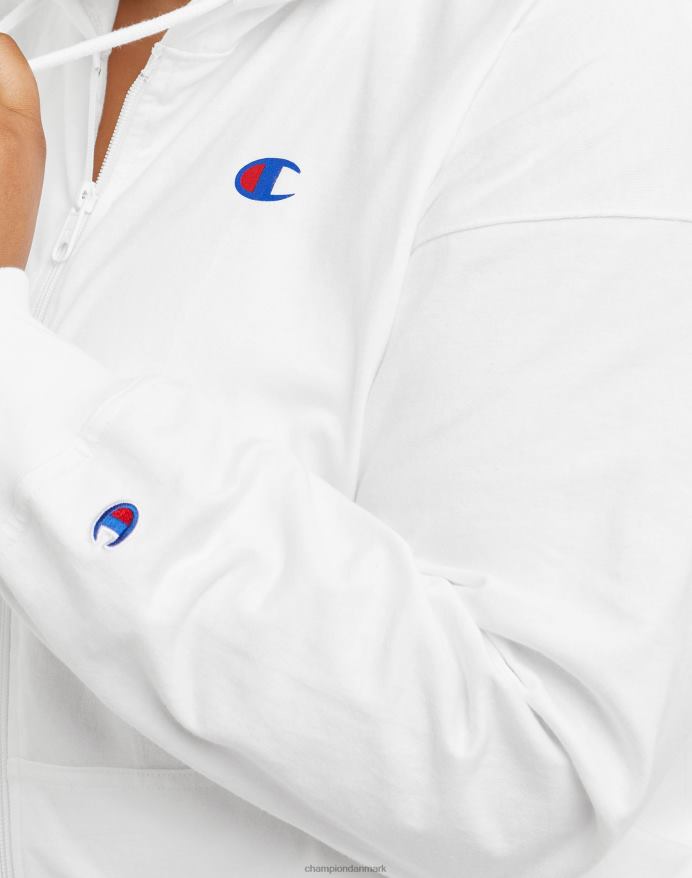 Champion t-shirt hættetrøje med fuld lynlås c-logo (plus størrelse) V6J66979 hvid