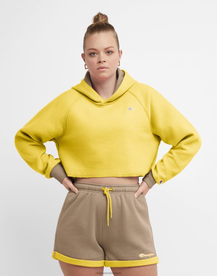 Champion vendbar klassisk fleece cropped hættetrøje script logo V6J661032 land valnød/gul sten