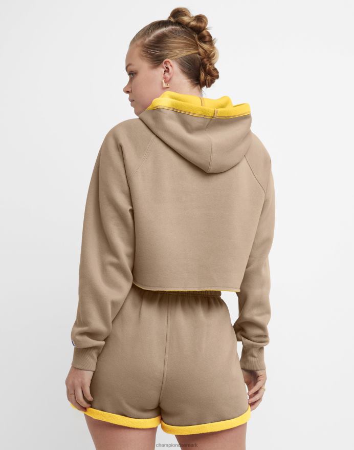 Champion vendbar klassisk fleece cropped hættetrøje script logo V6J661032 land valnød/gul sten