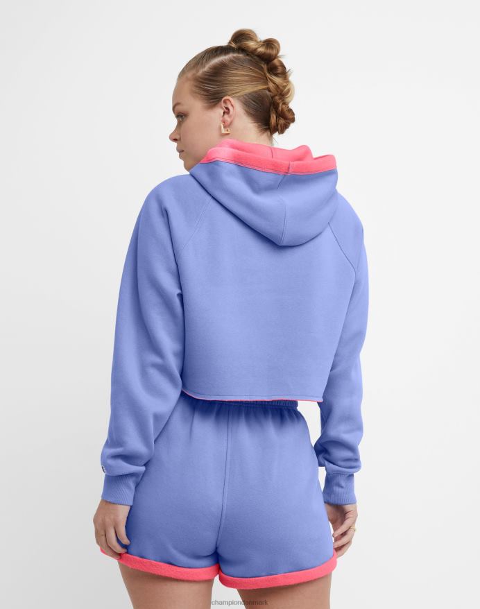 Champion vendbar klassisk fleece cropped hættetrøje script logo V6J661033 charmerende blå/glad pink