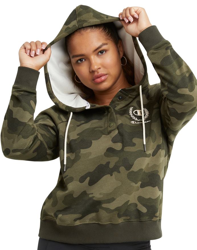 campus fleece camo hættetrøje champion script laurbær V6J661958 camo ammunition fragt oliven