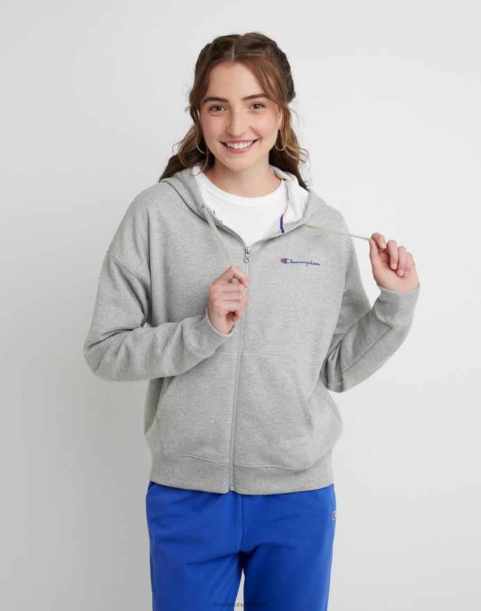 Champion powerblend fleece hættetrøje med fuld lynlås V6J661069 oxford grå