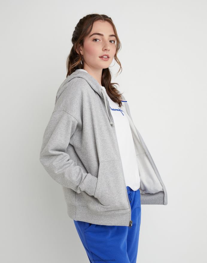 Champion powerblend fleece hættetrøje med fuld lynlås V6J661069 oxford grå