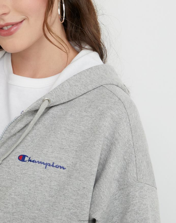 Champion powerblend fleece hættetrøje med fuld lynlås V6J661069 oxford grå