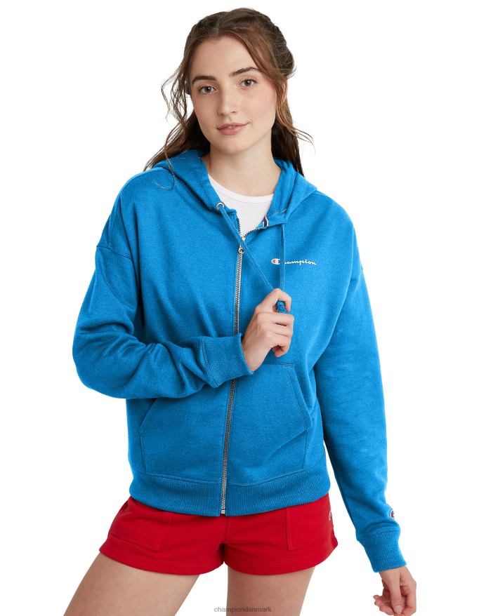 Champion powerblend fleece hættetrøje med fuld lynlås V6J661071 blå jay