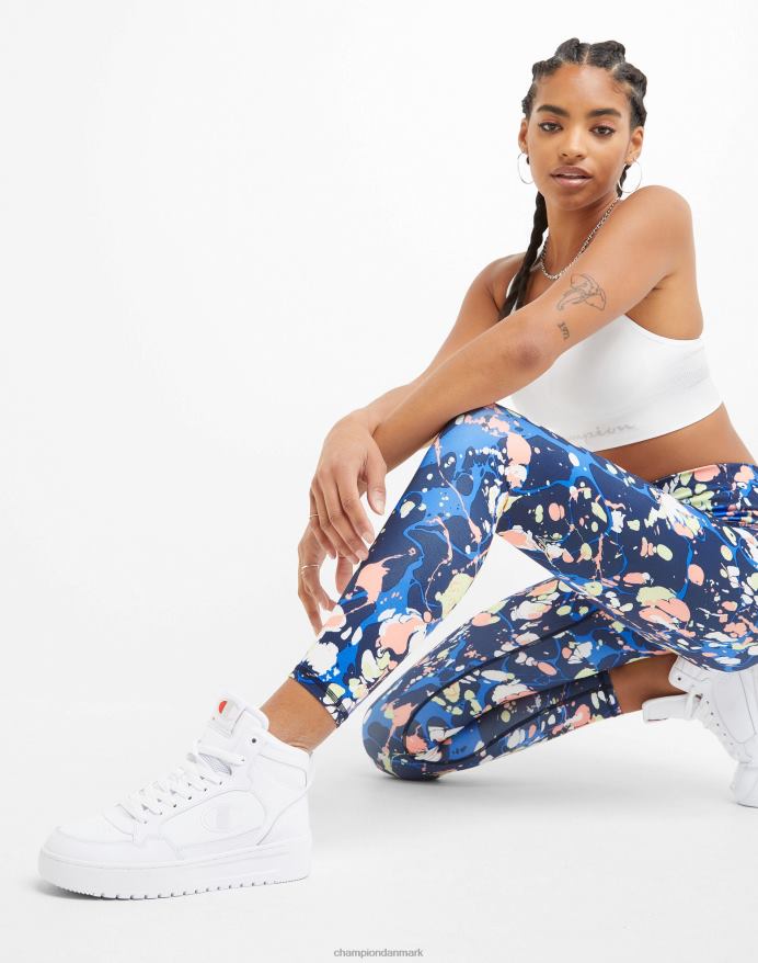 Champion soft touch 7/8 print tights 25 V6J661293 mørk marmor klassisk himmelblå