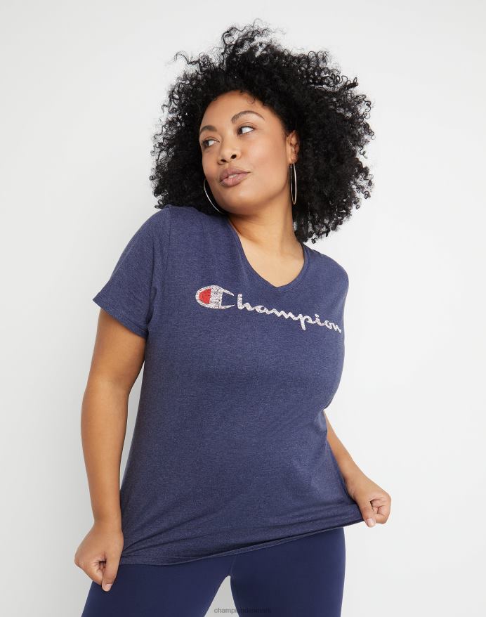 Champion plus jersey v-hals t-shirt script logo V6J661657 kejserlig indigo lyng