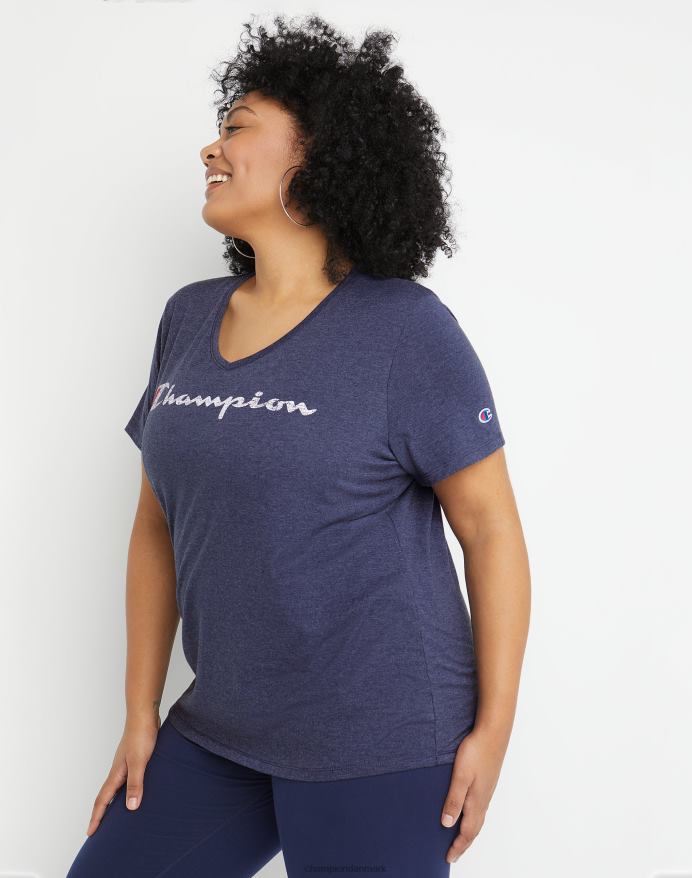 Champion plus jersey v-hals t-shirt script logo V6J661657 kejserlig indigo lyng