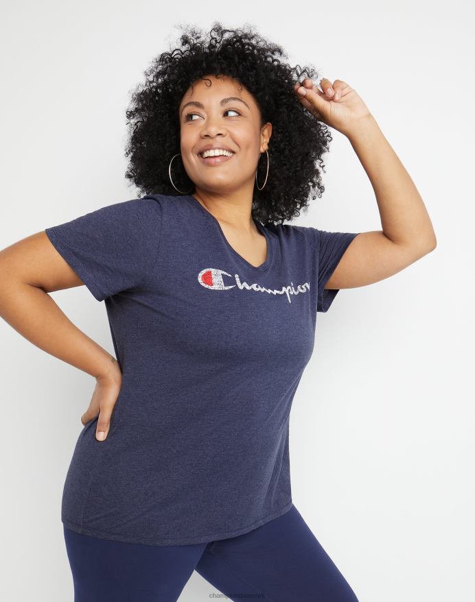 Champion plus jersey v-hals t-shirt script logo V6J661657 kejserlig indigo lyng