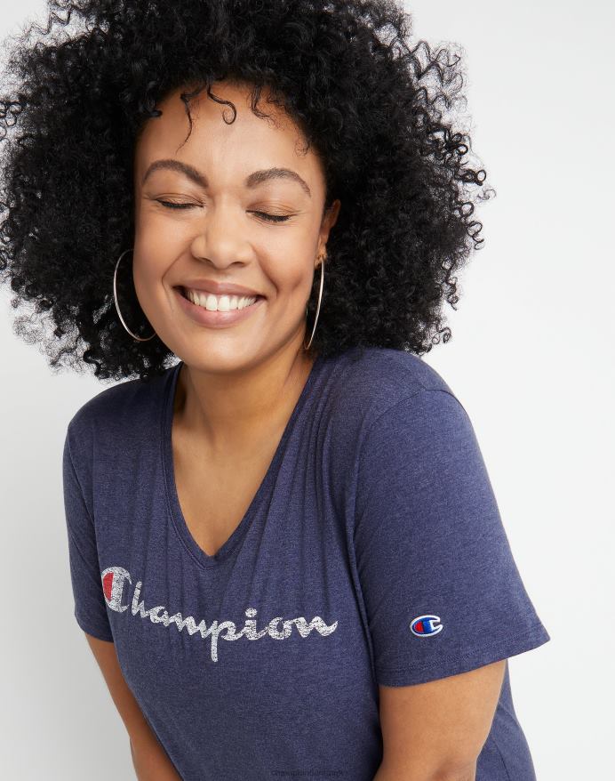 Champion plus jersey v-hals t-shirt script logo V6J661657 kejserlig indigo lyng
