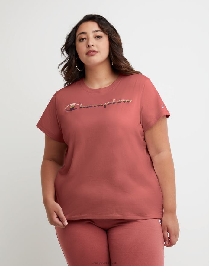Champion plus klassisk T-shirt colorblock folie script logo V6J661633 sandeltræ rød