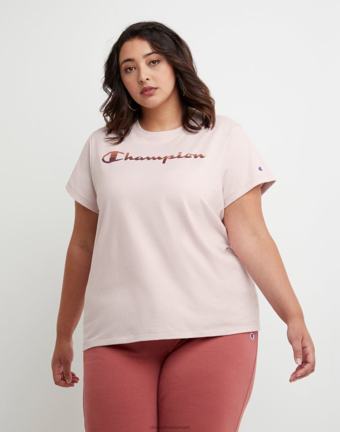 Champion plus klassisk T-shirt colorblock folie script logo V6J661634 gennemsigtig lyserød
