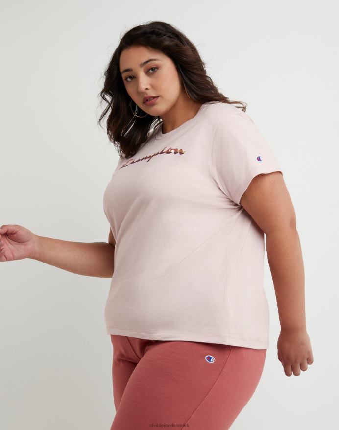 Champion plus klassisk T-shirt colorblock folie script logo V6J661634 gennemsigtig lyserød