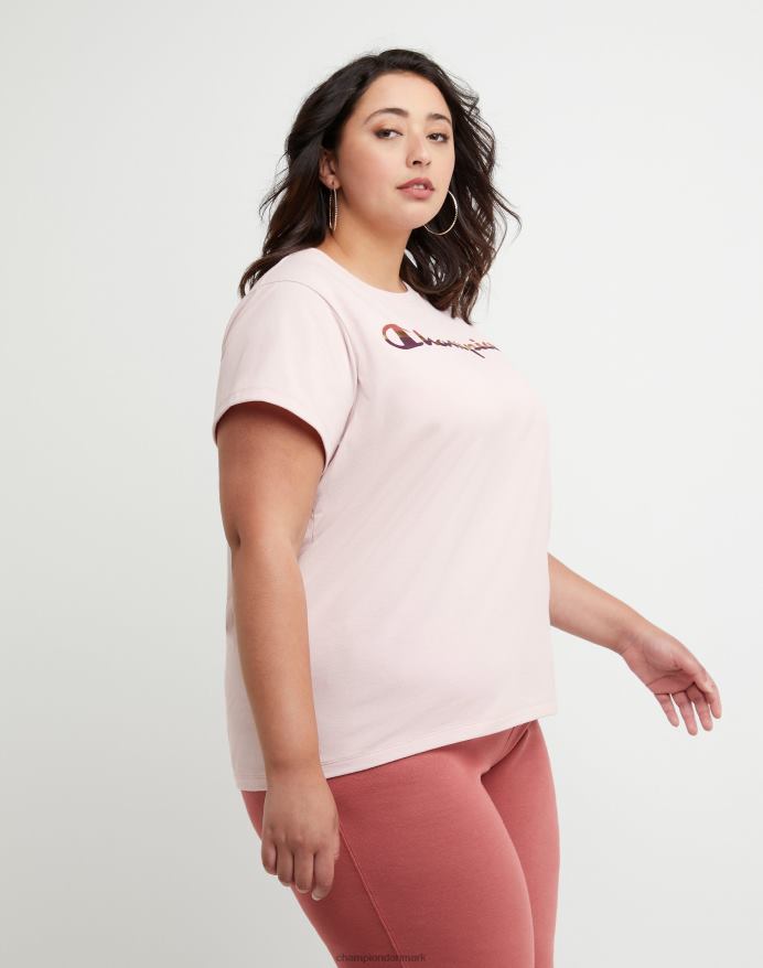 Champion plus klassisk T-shirt colorblock folie script logo V6J661634 gennemsigtig lyserød