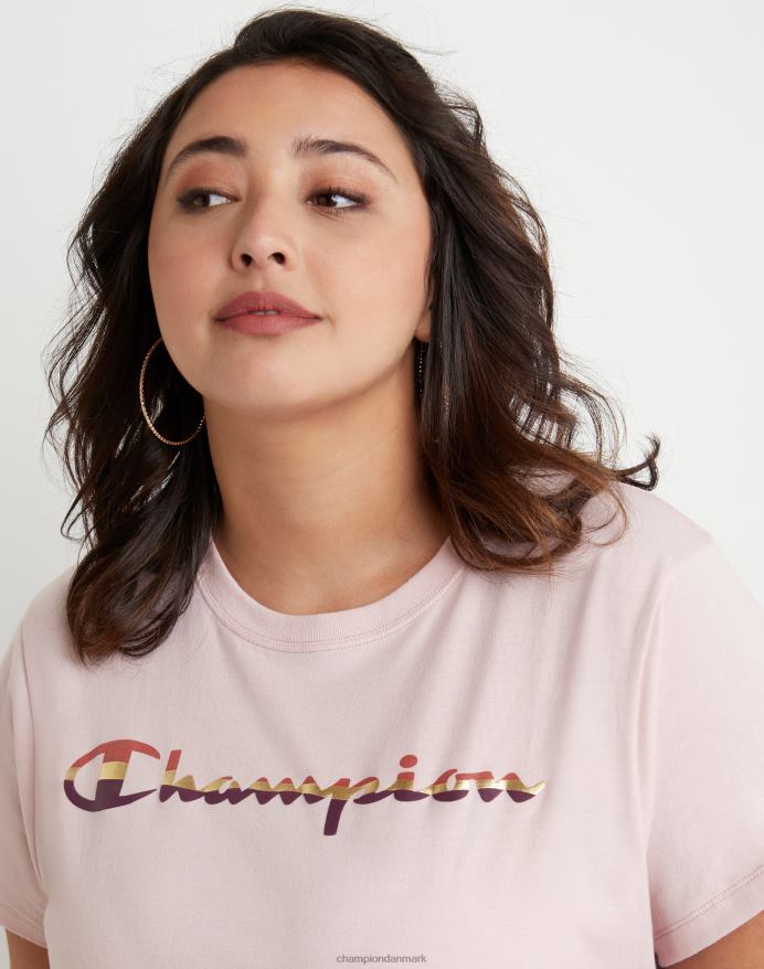 Champion plus klassisk T-shirt colorblock folie script logo V6J661634 gennemsigtig lyserød