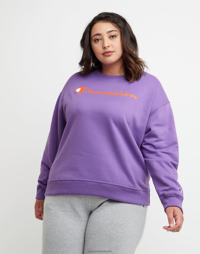 Champion plus powerblend fleece crew med script logo V6J661636 kreativ lilla