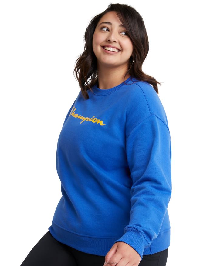 Champion plus powerblend fleece crew med script logo V6J661639 dyb blændende blå