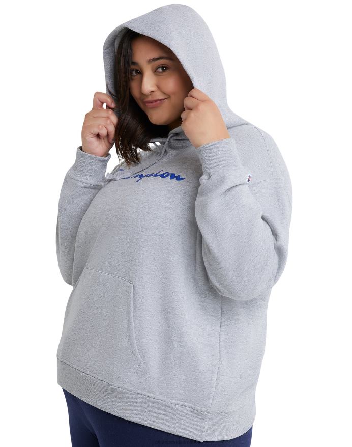 Champion plus powerblend fleece hættetrøje script logo V6J661641 oxford grå