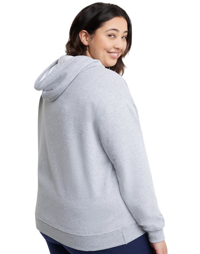 Champion plus powerblend fleece hættetrøje script logo V6J661641 oxford grå