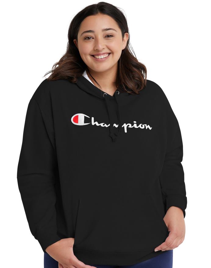 Champion plus powerblend fleece hættetrøje script logo V6J661642 sort