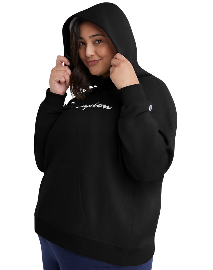 Champion plus powerblend fleece hættetrøje script logo V6J661642 sort