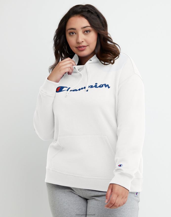 Champion plus powerblend fleece hættetrøje script logo V6J661643 hvid