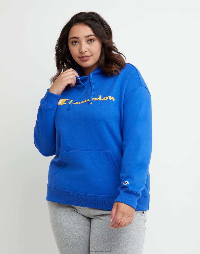 Champion plus powerblend fleece hættetrøje script logo V6J661644 dyb blændende blå