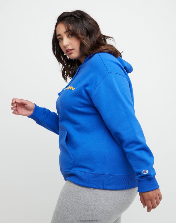 Champion plus powerblend fleece hættetrøje script logo V6J661644 dyb blændende blå