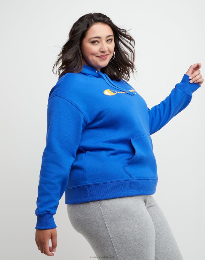 Champion plus powerblend fleece hættetrøje script logo V6J661644 dyb blændende blå