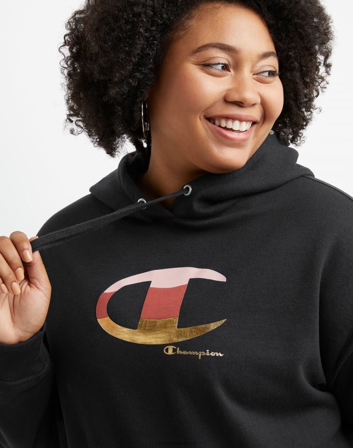Champion plus powerblend hættetrøje folie c logo V6J661630 sort