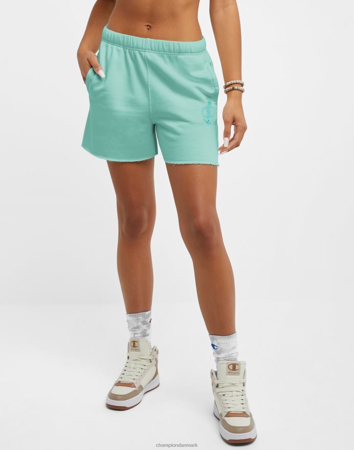 Champion letvægts fleece boyfriend shorts butterfly clean mint 4 V6J661445 solfarve ren mynte