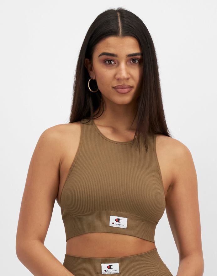 Champion sømløs ribbet racerback crop top V6J661176 midtvejs brun