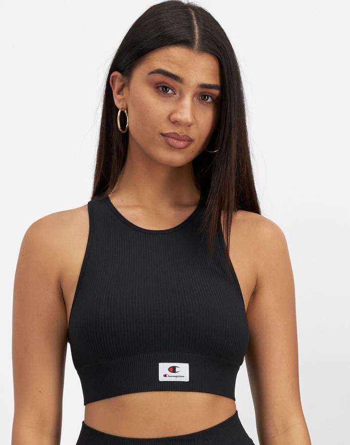 Champion sømløs ribbet racerback crop top V6J661177 sort